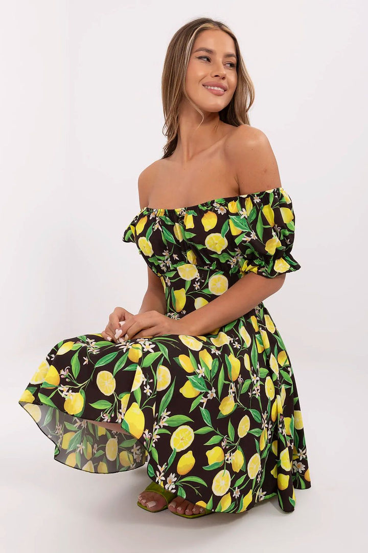 Off-Shoulder Lemon Print Mini Dress - Ludowika 