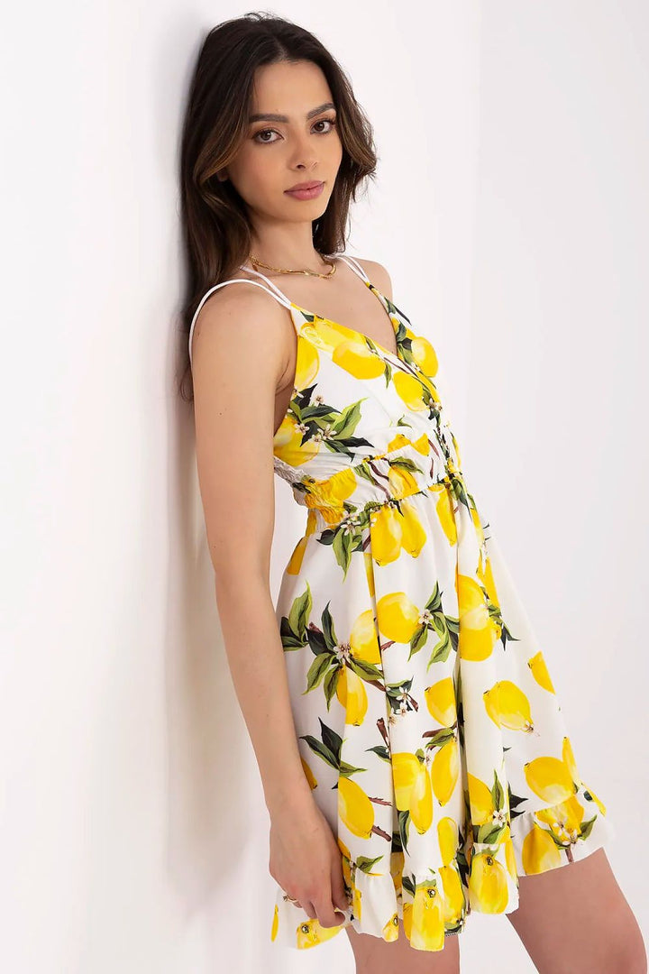 Summer Lemon Print Wrap Mini Dress - Ludowika 