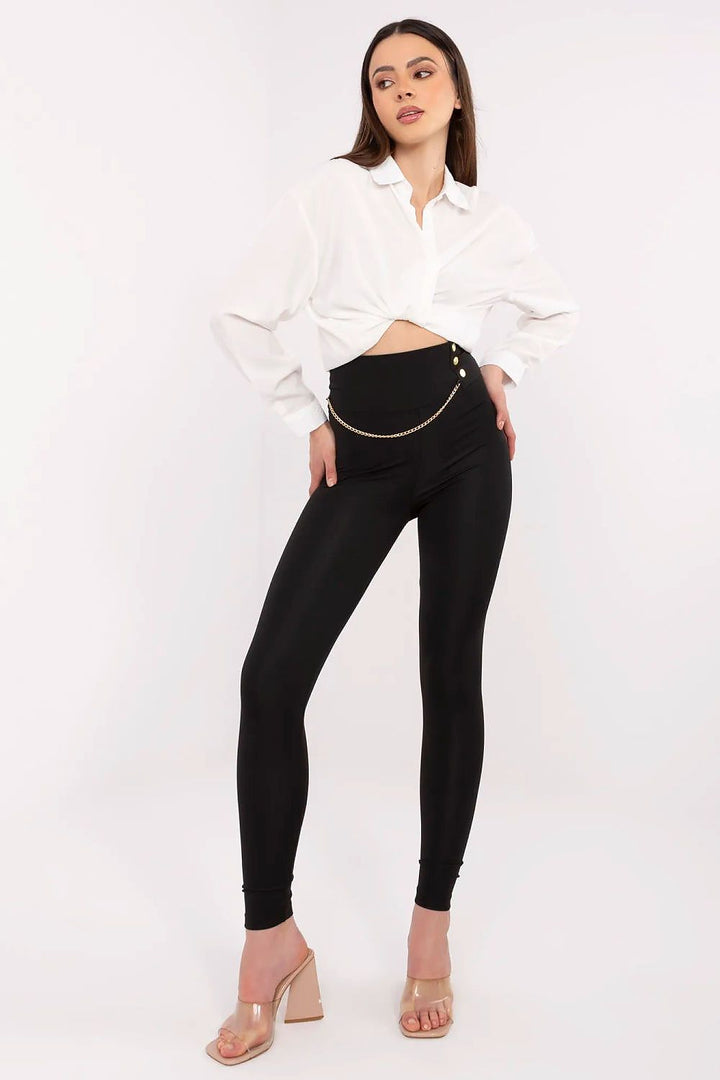 Women's High-Waisted Leggings – Smooth Fit with Decorative Chain Detail - Ludowika 