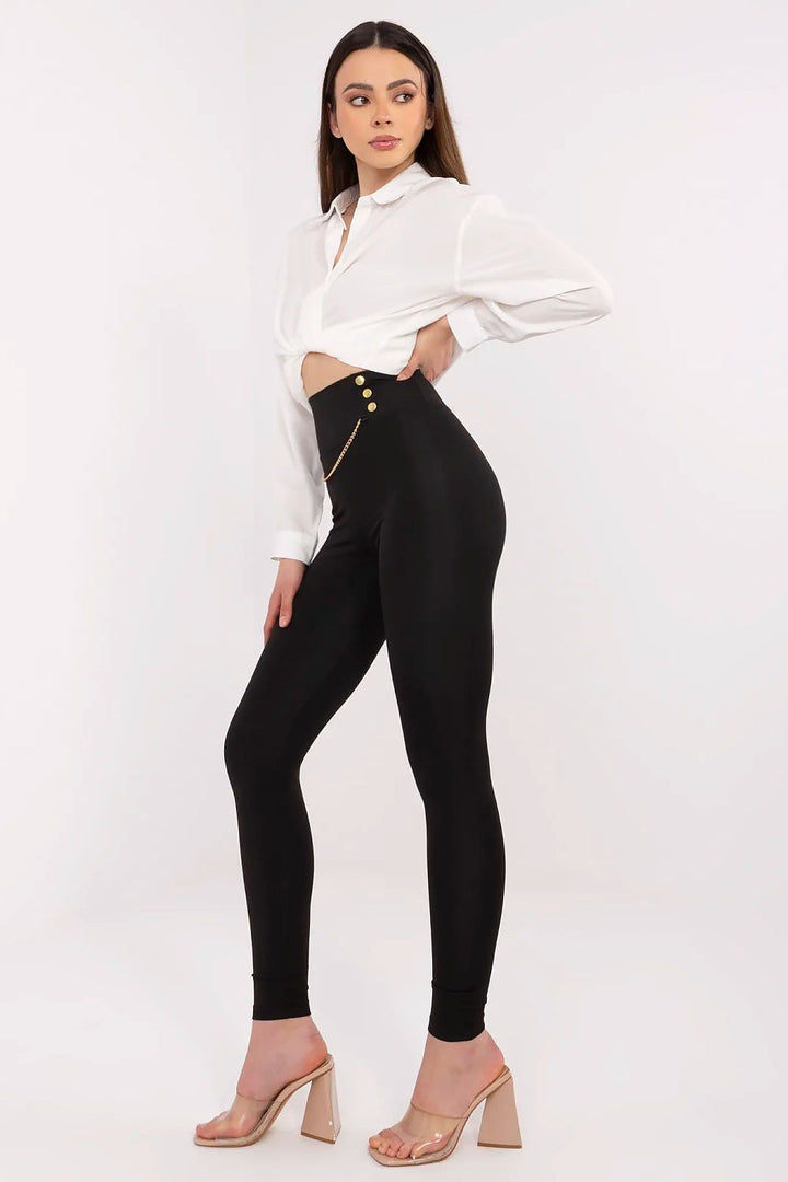 Women's High-Waisted Leggings – Smooth Fit with Decorative Chain Detail - Ludowika 