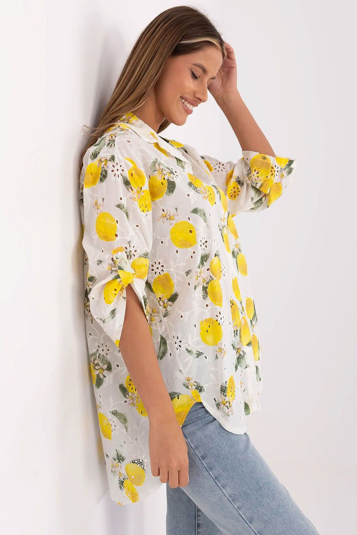 Lemon Embroidered Cotton Shirt – Breezy Summer Style with 3/4 Sleeves - Ludowika 