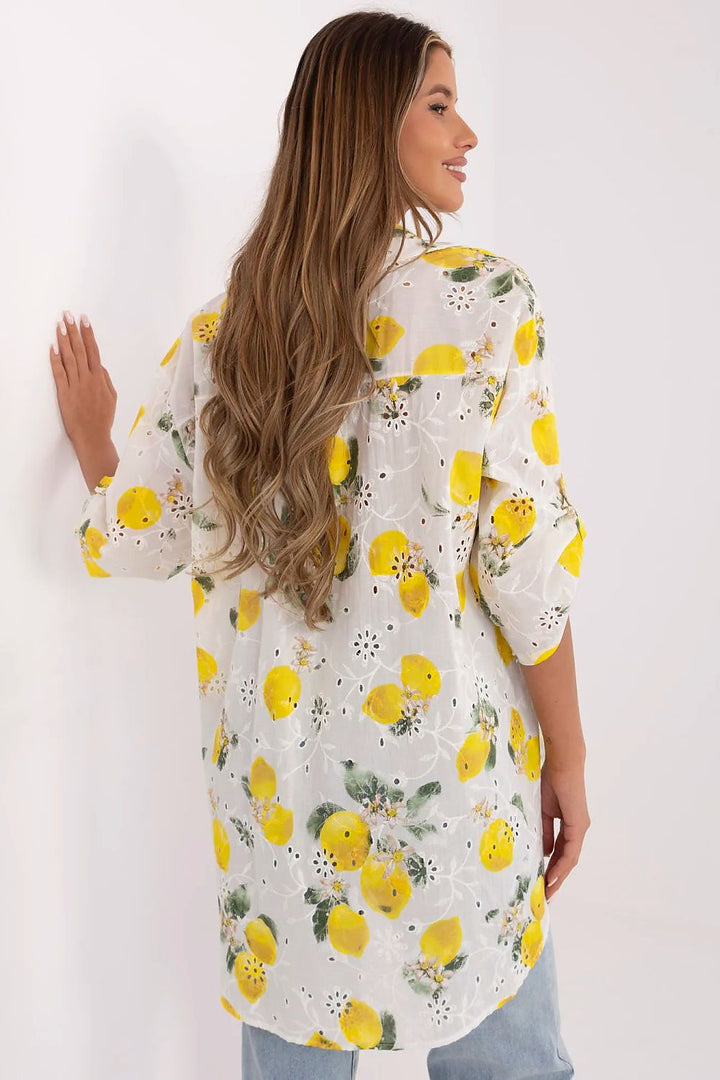 Lemon Embroidered Cotton Shirt – Breezy Summer Style with 3/4 Sleeves - Ludowika 