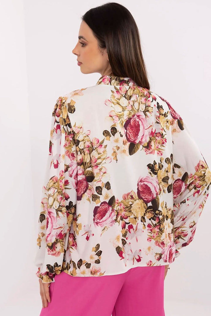 Romantic Elegance Floral Puff-Sleeve Shirt with Stand Collar - Ludowika 