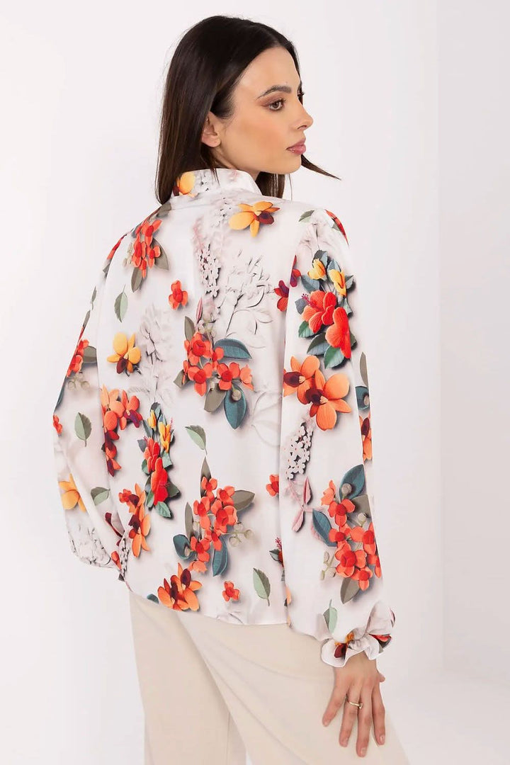 Romantic Elegance Floral Puff-Sleeve Shirt with Stand Collar - Ludowika 