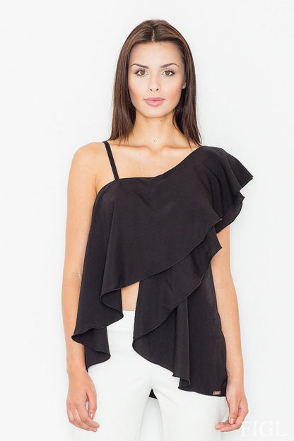 Extraordinary Frilled Blouse with Asymmetric Design