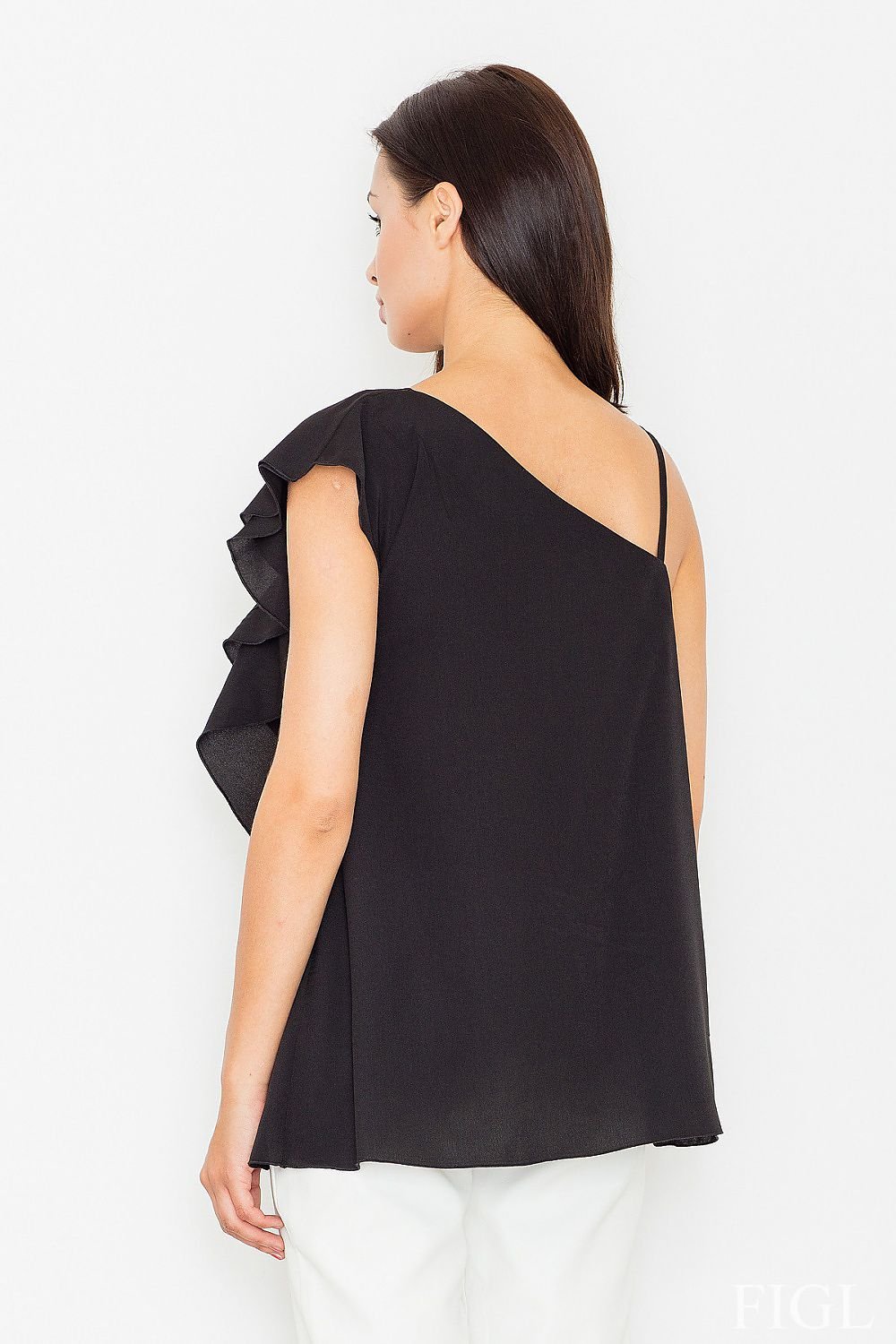 Extraordinary Frilled Blouse with Asymmetric Design