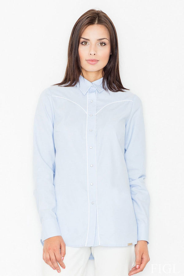 Women's Long-Sleeved Shirt with Button-Down Closure