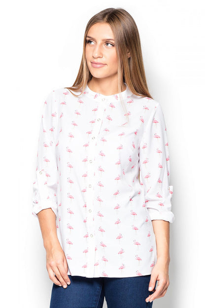 Feminines Damen Shirt mit markantem Muster und Druckknöpfen