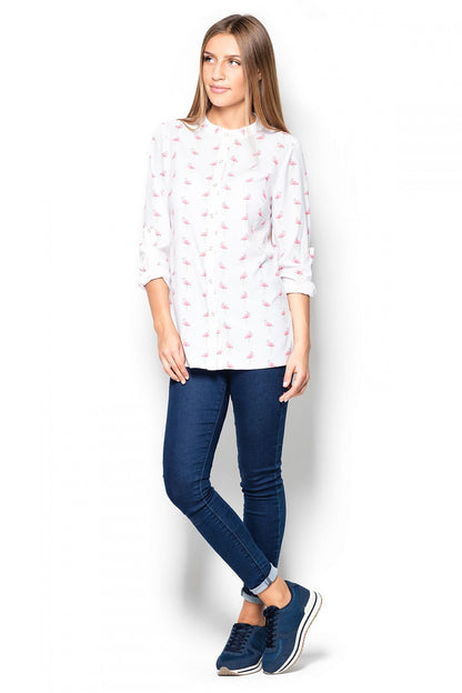 Feminines Damen Shirt mit markantem Muster und Druckknöpfen