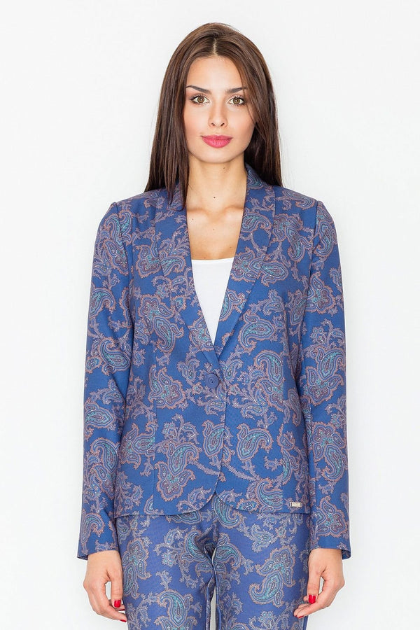 Classic Cut Jacket with One Button Closure and Colorful Patterns