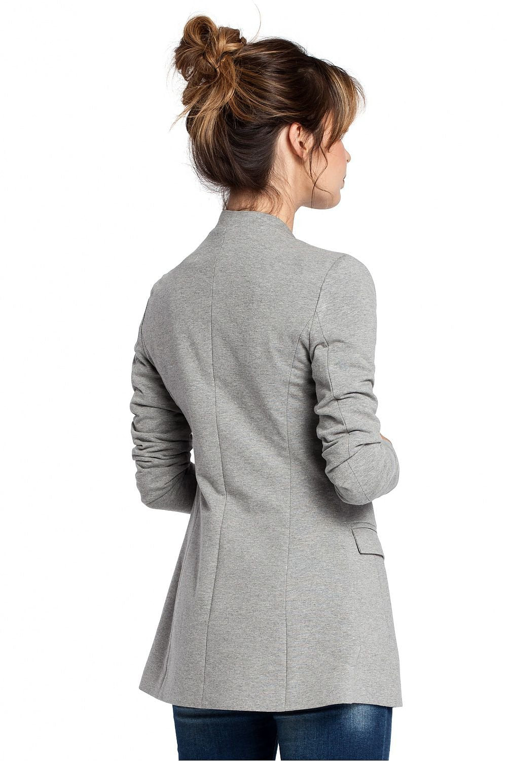 Unique Unbuttoned Knit Jacket with Elegant Collar and Concealed Pocket Flaps