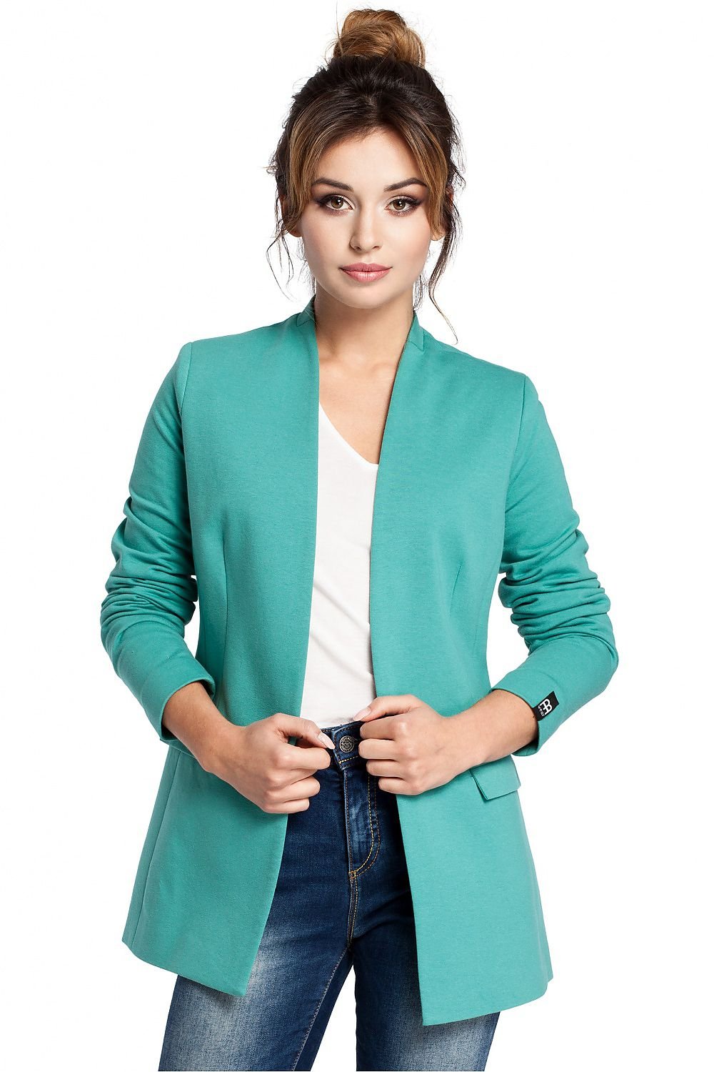 Unique Unbuttoned Knit Jacket with Elegant Collar and Concealed Pocket Flaps