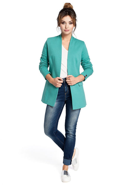 Unique Unbuttoned Knit Jacket with Elegant Collar and Concealed Pocket Flaps