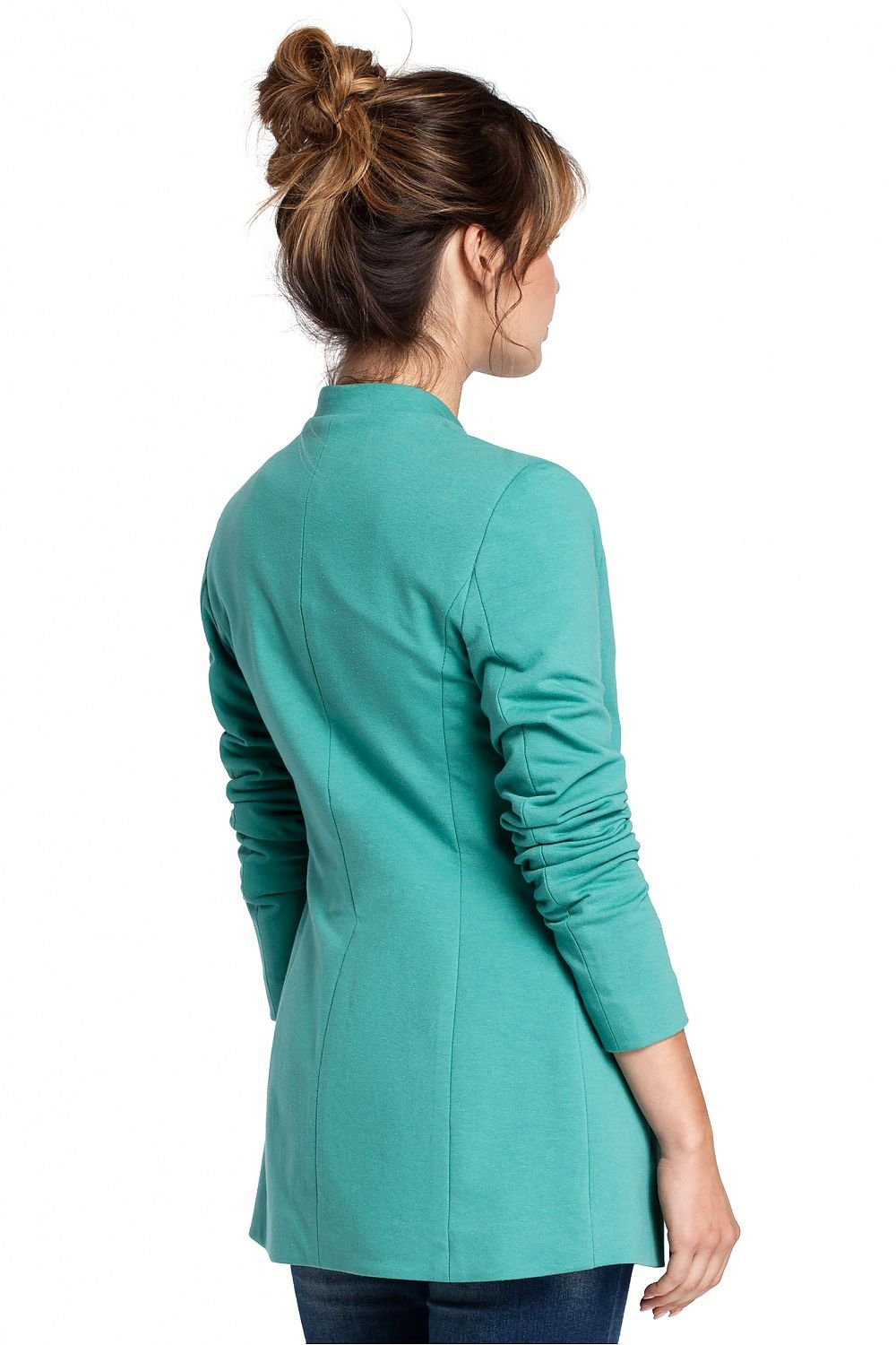 Unique Unbuttoned Knit Jacket with Elegant Collar and Concealed Pocket Flaps