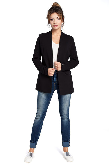 Unique Unbuttoned Knit Jacket with Elegant Collar and Concealed Pocket Flaps