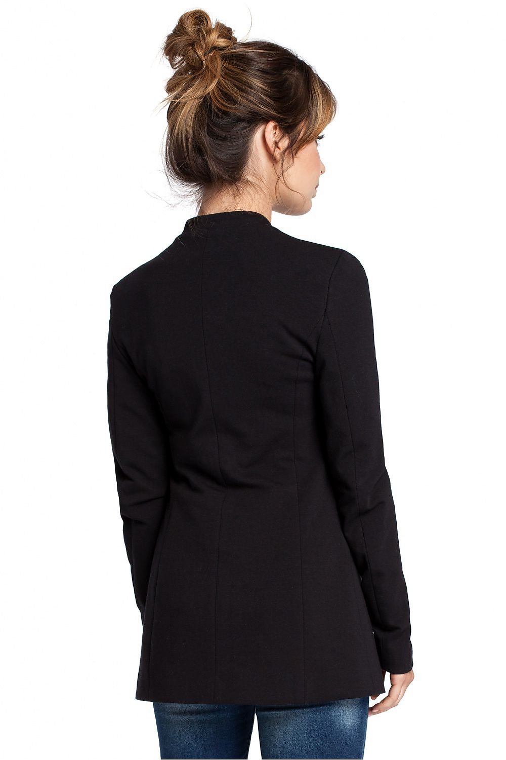 Unique Unbuttoned Knit Jacket with Elegant Collar and Concealed Pocket Flaps