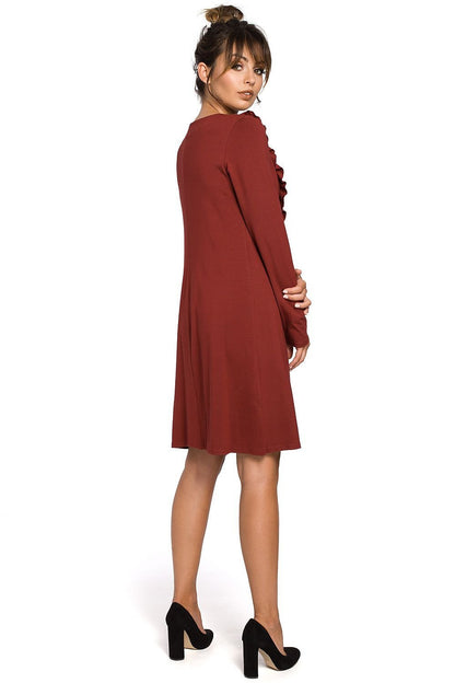 Comfortable Shirt Dress with Decorative Frill and Long Sleeves