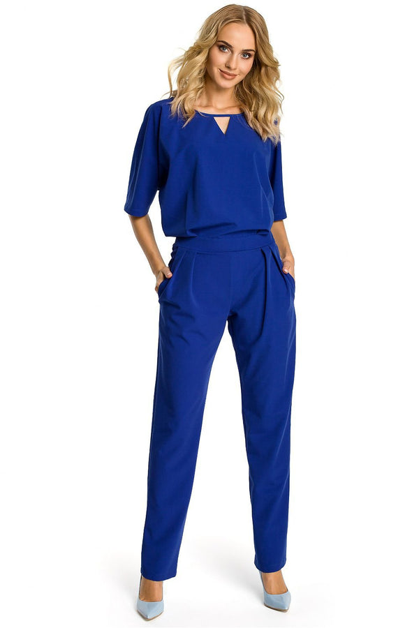 Versatile Jumpsuit with Loose Top, Short Sleeves, and Belt Darts