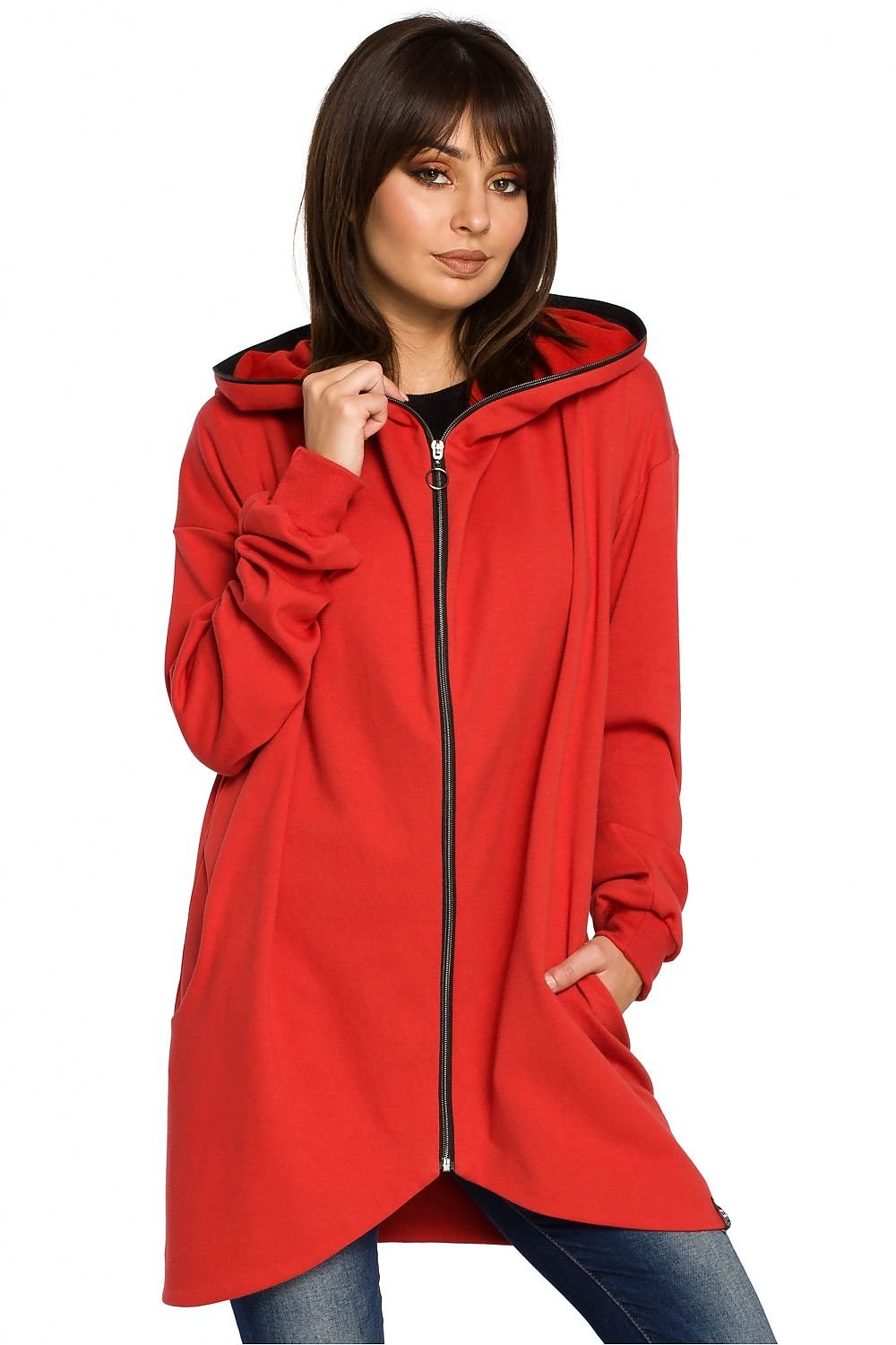 Oversized Zip-Up Sweatshirt with Large Hood, Side Pockets, and Drawstring Hem