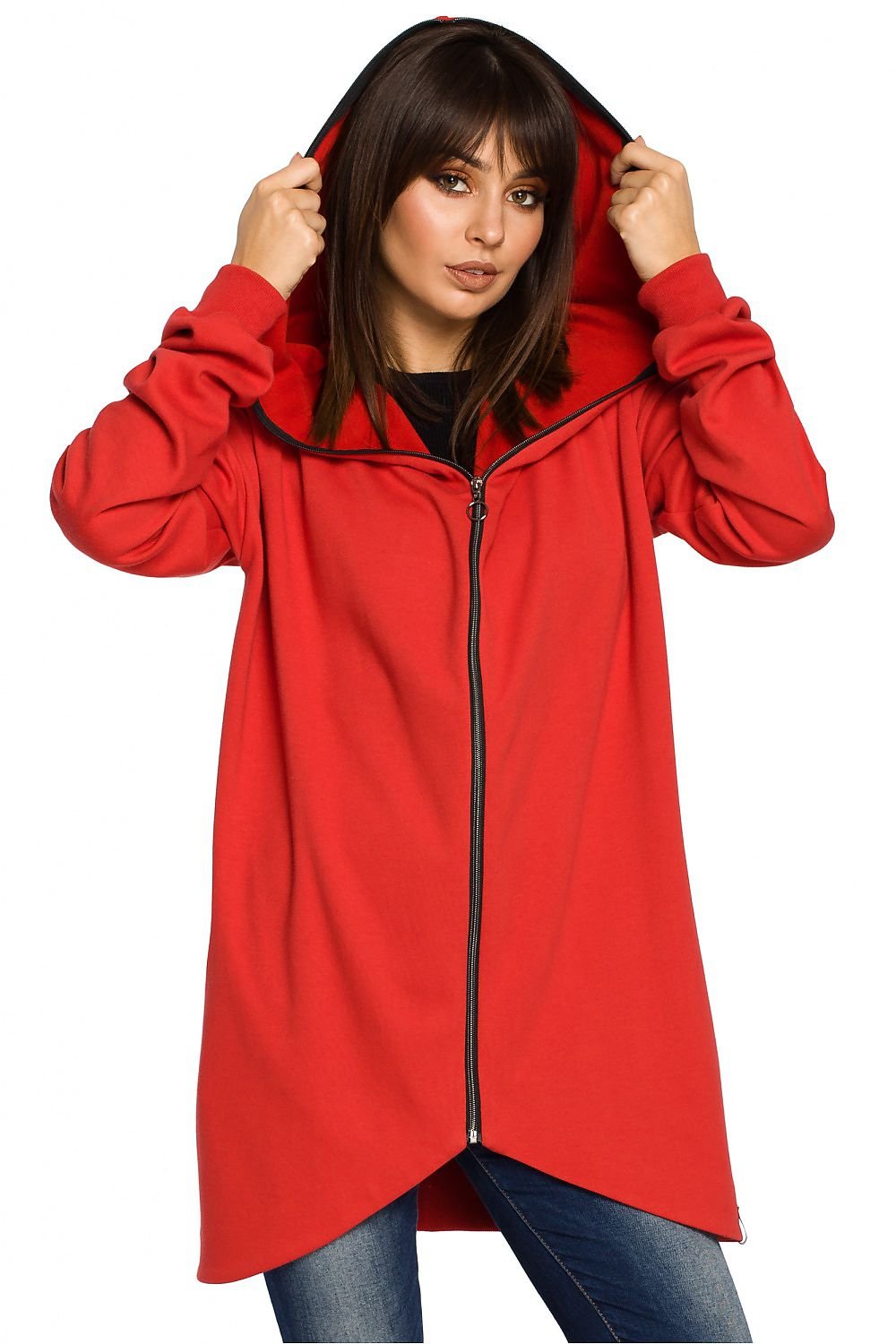 Oversized Zip-Up Sweatshirt with Large Hood, Side Pockets, and Drawstring Hem