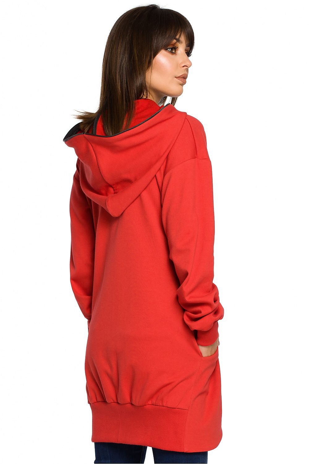 Oversized Zip-Up Sweatshirt with Large Hood, Side Pockets, and Drawstring Hem