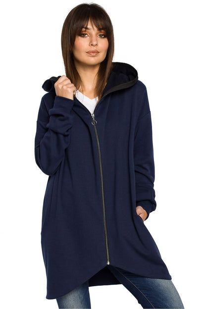 Oversized Zip-Up Sweatshirt with Large Hood, Side Pockets, and Drawstring Hem