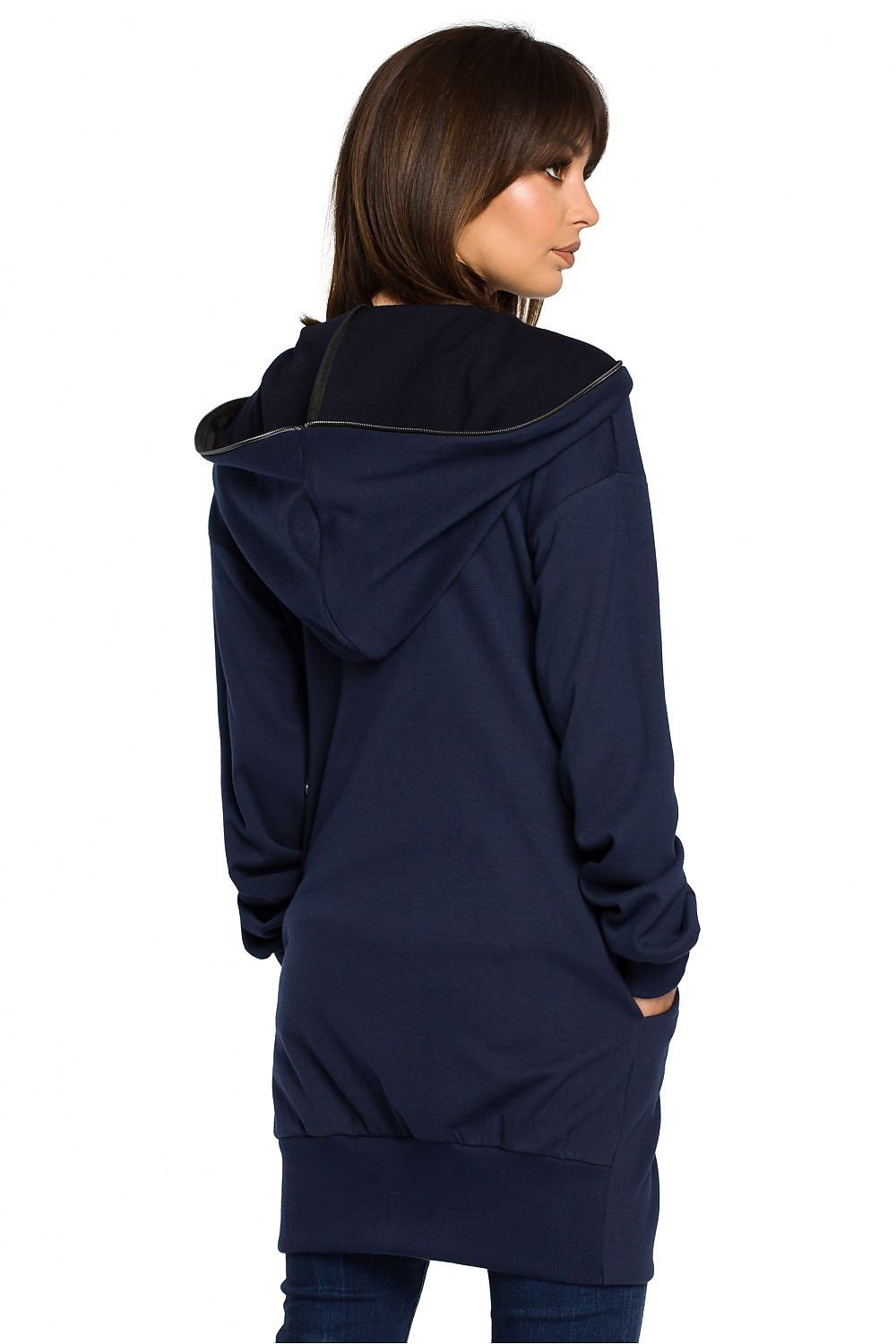 Oversized Zip-Up Sweatshirt with Large Hood, Side Pockets, and Drawstring Hem