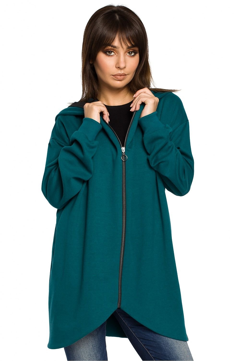 Oversized Zip-Up Sweatshirt with Large Hood, Side Pockets, and Drawstring Hem