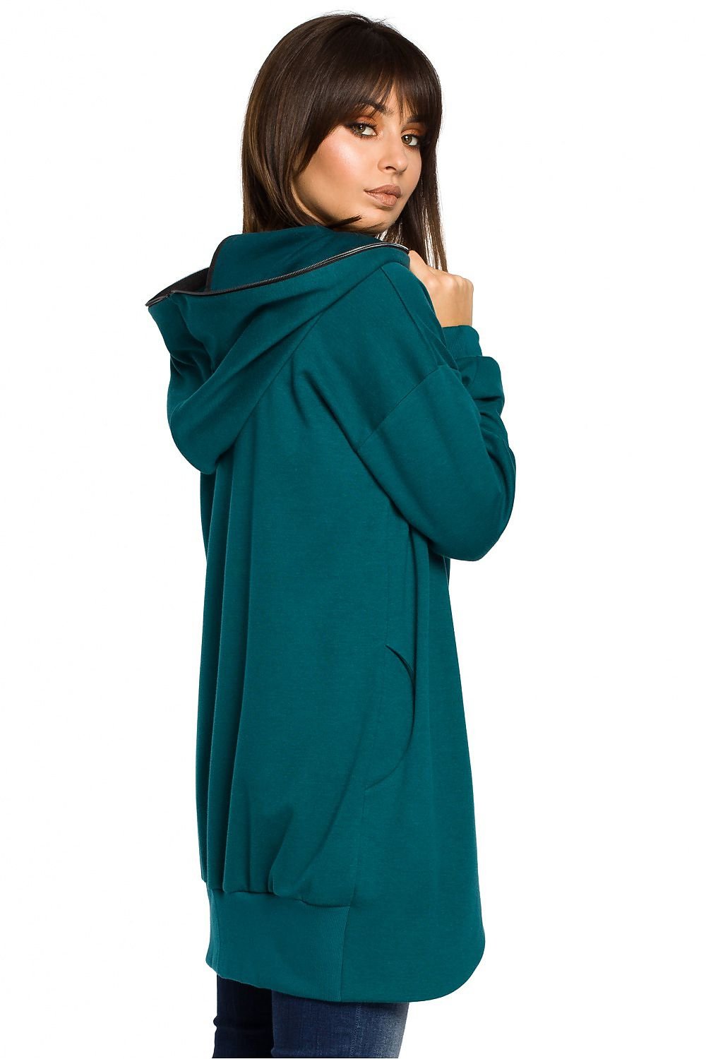 Oversized Zip-Up Sweatshirt with Large Hood, Side Pockets, and Drawstring Hem