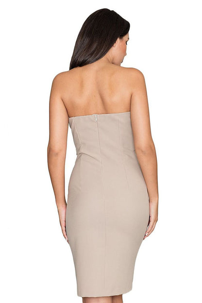 Fitted Stretch Dress with Open Shoulders and Front Bow