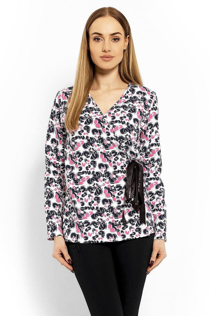 Envelope Neckline Blouse with Adjustable Tie - Ludowika 