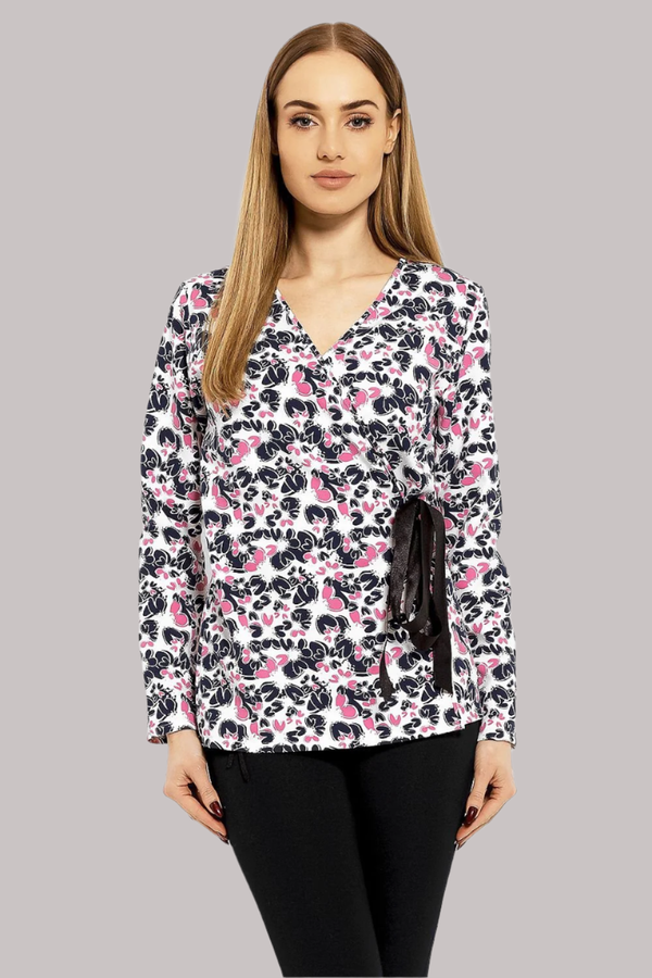 Envelope Neckline Blouse with Adjustable Tie - Ludowika 