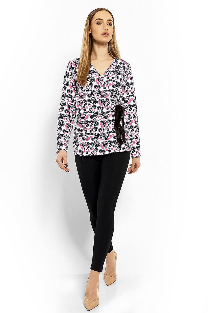Envelope Neckline Blouse with Adjustable Tie - Ludowika 