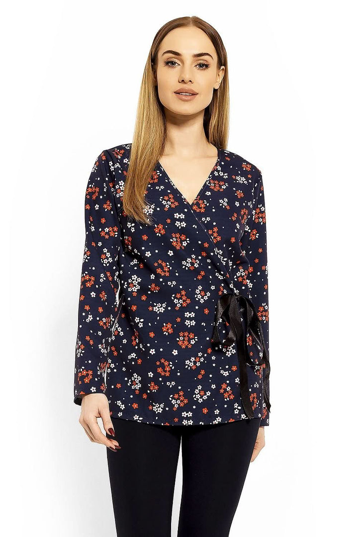Envelope Neckline Blouse with Adjustable Tie - Ludowika 