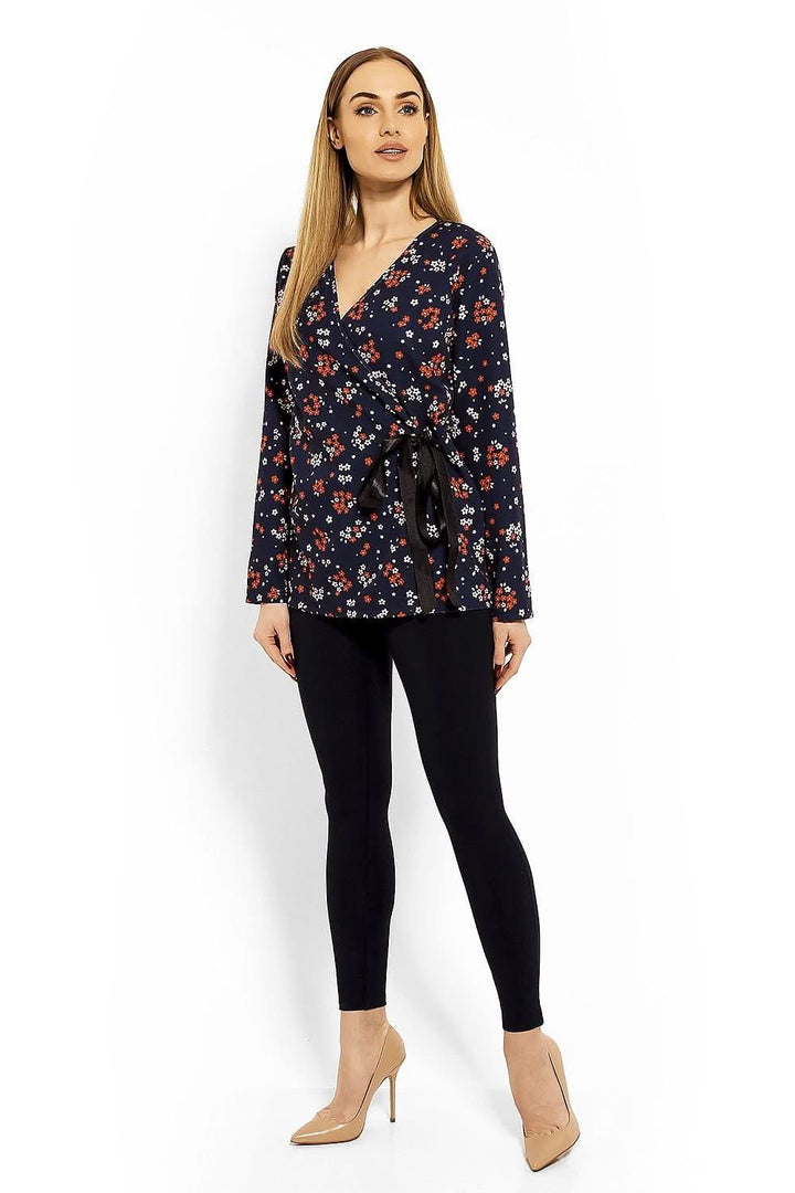 Envelope Neckline Blouse with Adjustable Tie - Ludowika 