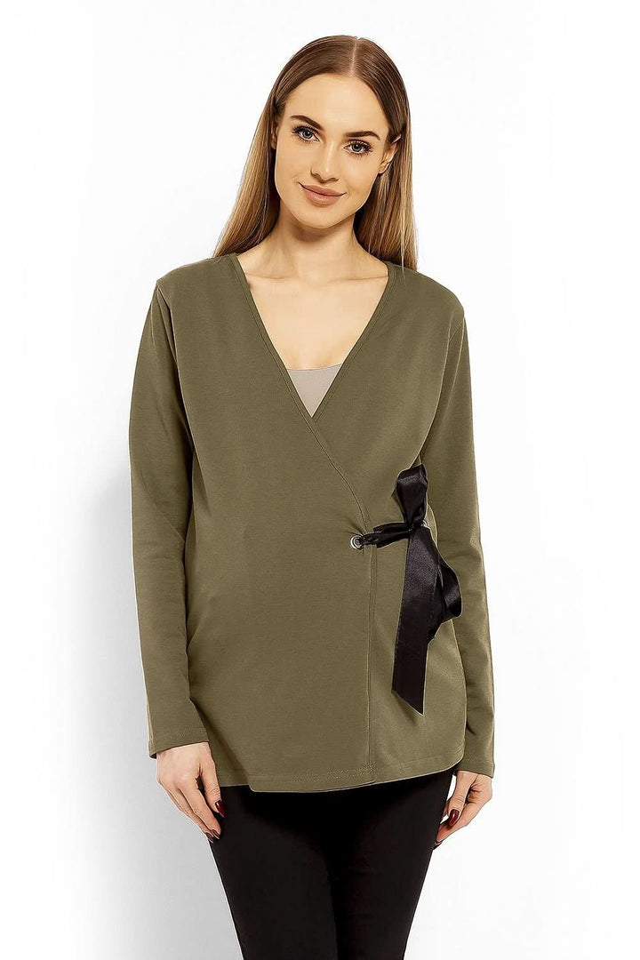 Envelope Neckline Blouse with Adjustable Tie - Ludowika 