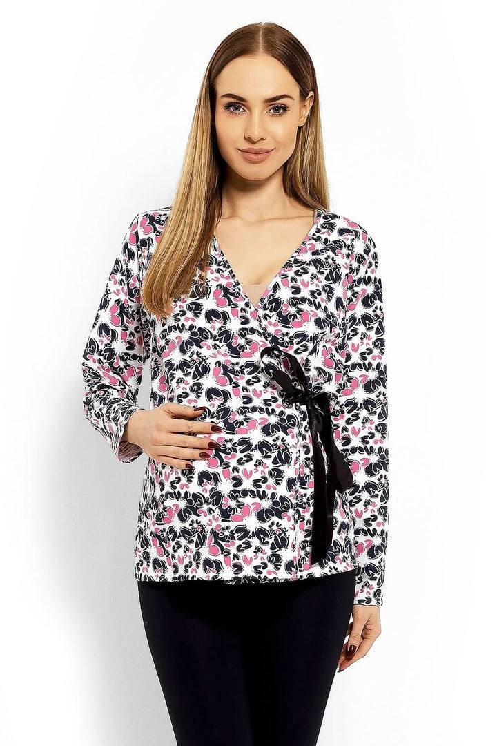 Envelope Neckline Blouse with Adjustable Tie - Ludowika 