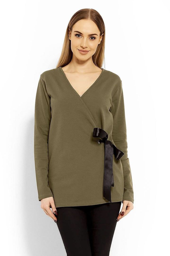 Envelope Neckline Blouse with Adjustable Tie - Ludowika 
