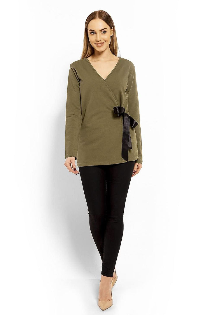 Envelope Neckline Blouse with Adjustable Tie - Ludowika 