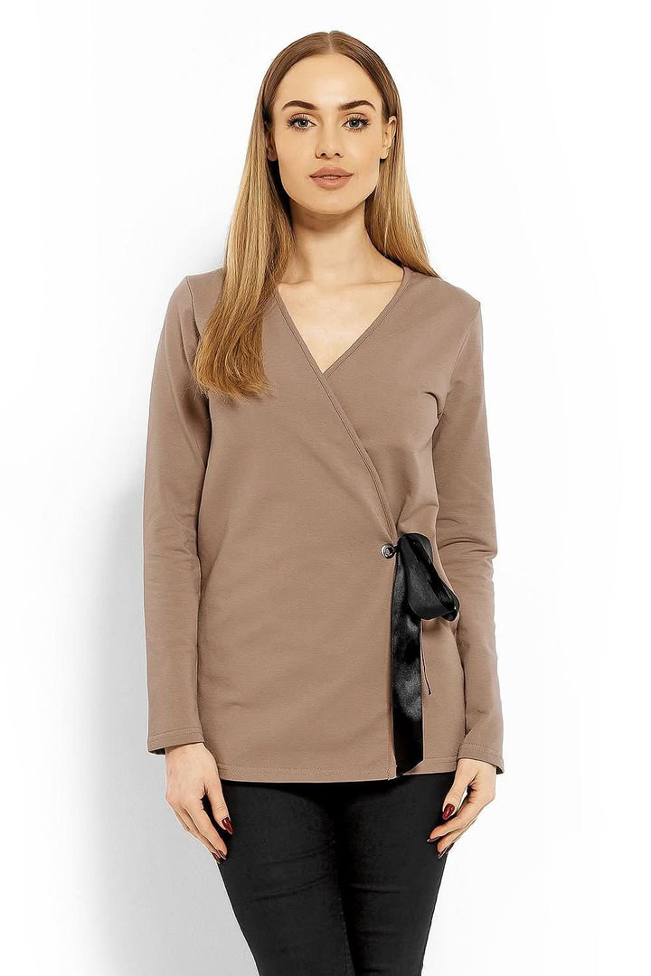 Envelope Neckline Blouse with Adjustable Tie - Ludowika 