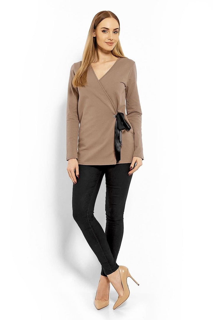 Envelope Neckline Blouse with Adjustable Tie - Ludowika 