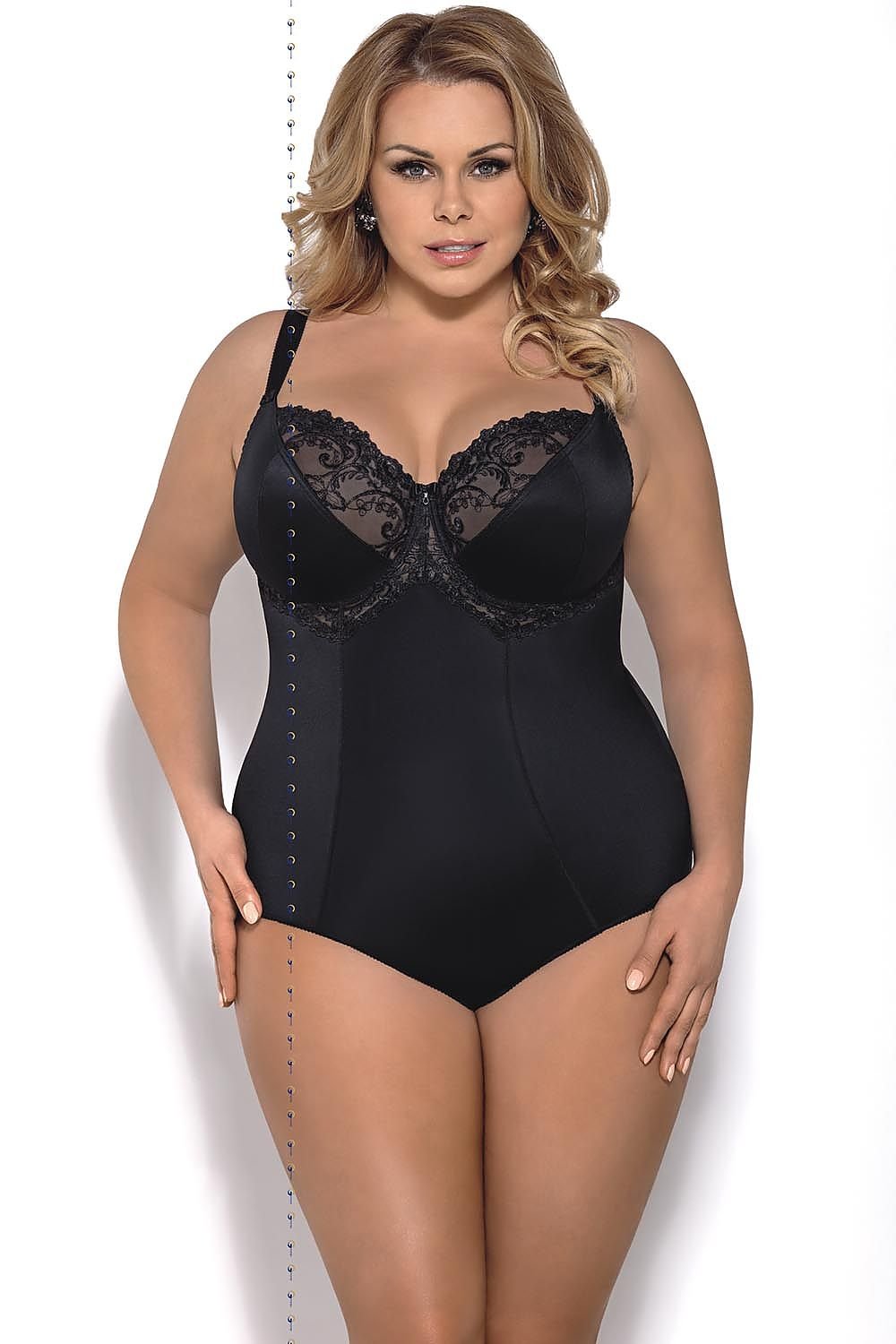 Elegant Microfiber Bodysuit for Larger Breasts with Embroidered Cups & Waist-Seaming