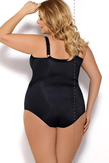 Elegant Microfiber Bodysuit for Larger Breasts with Embroidered Cups & Waist-Seaming