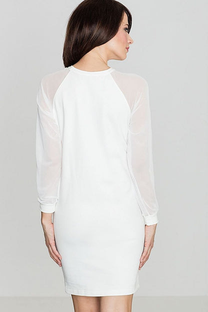 Elegant Stretch Cotton Dress with Mesh Raglan Sleeves