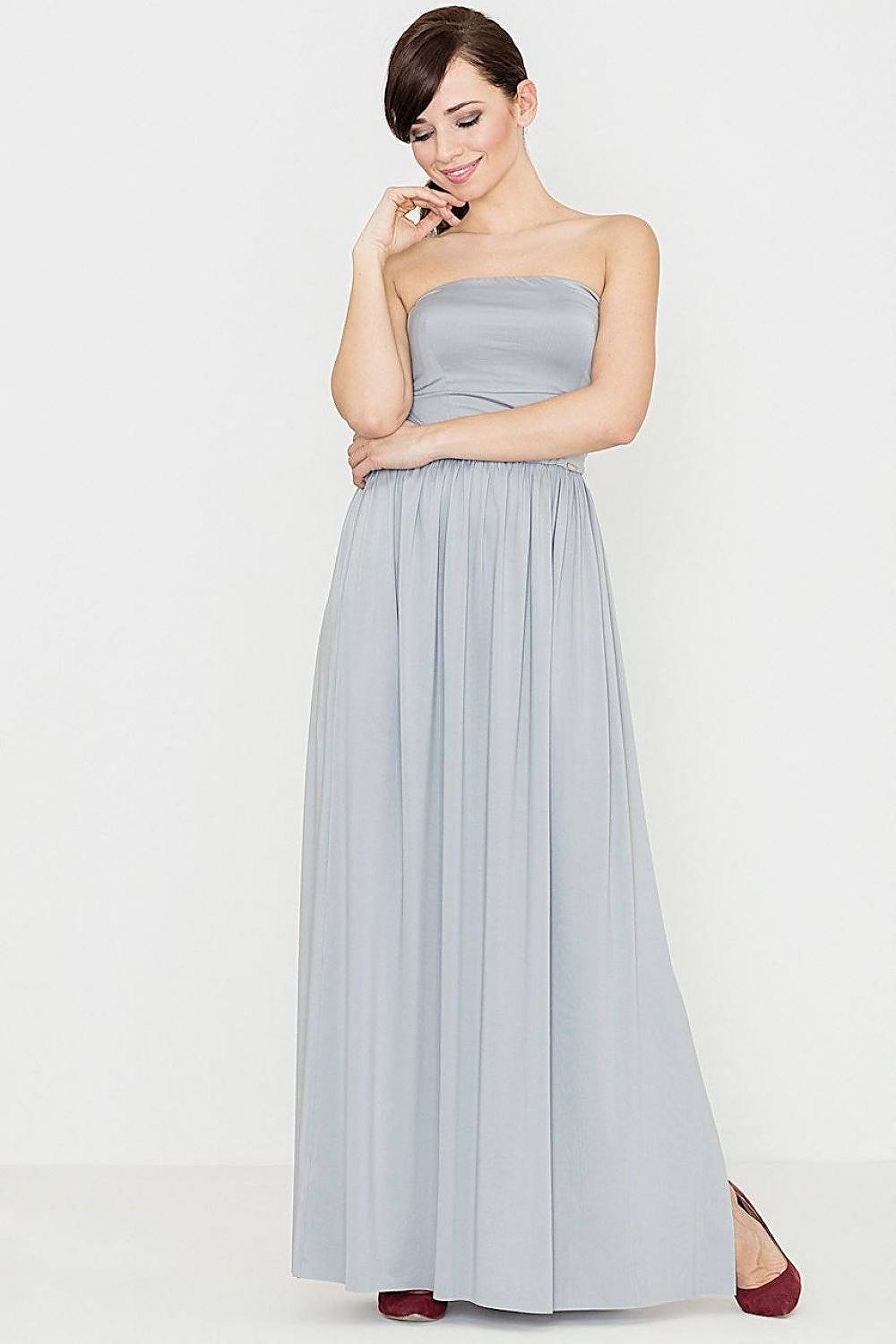 Maxi Dress with Corset Top, Pleated Skirt, and Side Slit