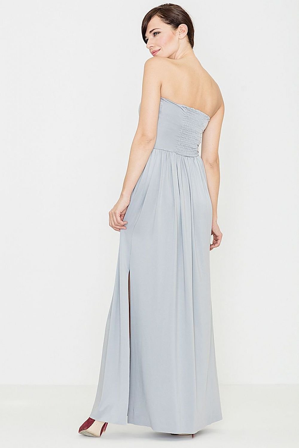 Maxi Dress with Corset Top, Pleated Skirt, and Side Slit