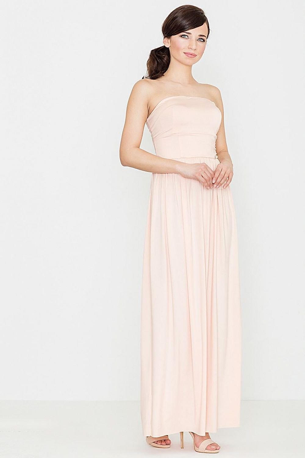 Maxi Dress with Corset Top, Pleated Skirt, and Side Slit