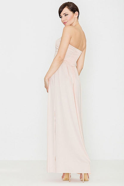 Maxi Dress with Corset Top, Pleated Skirt, and Side Slit