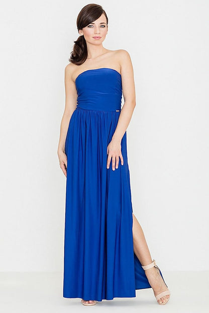 Maxi Dress with Corset Top, Pleated Skirt, and Side Slit