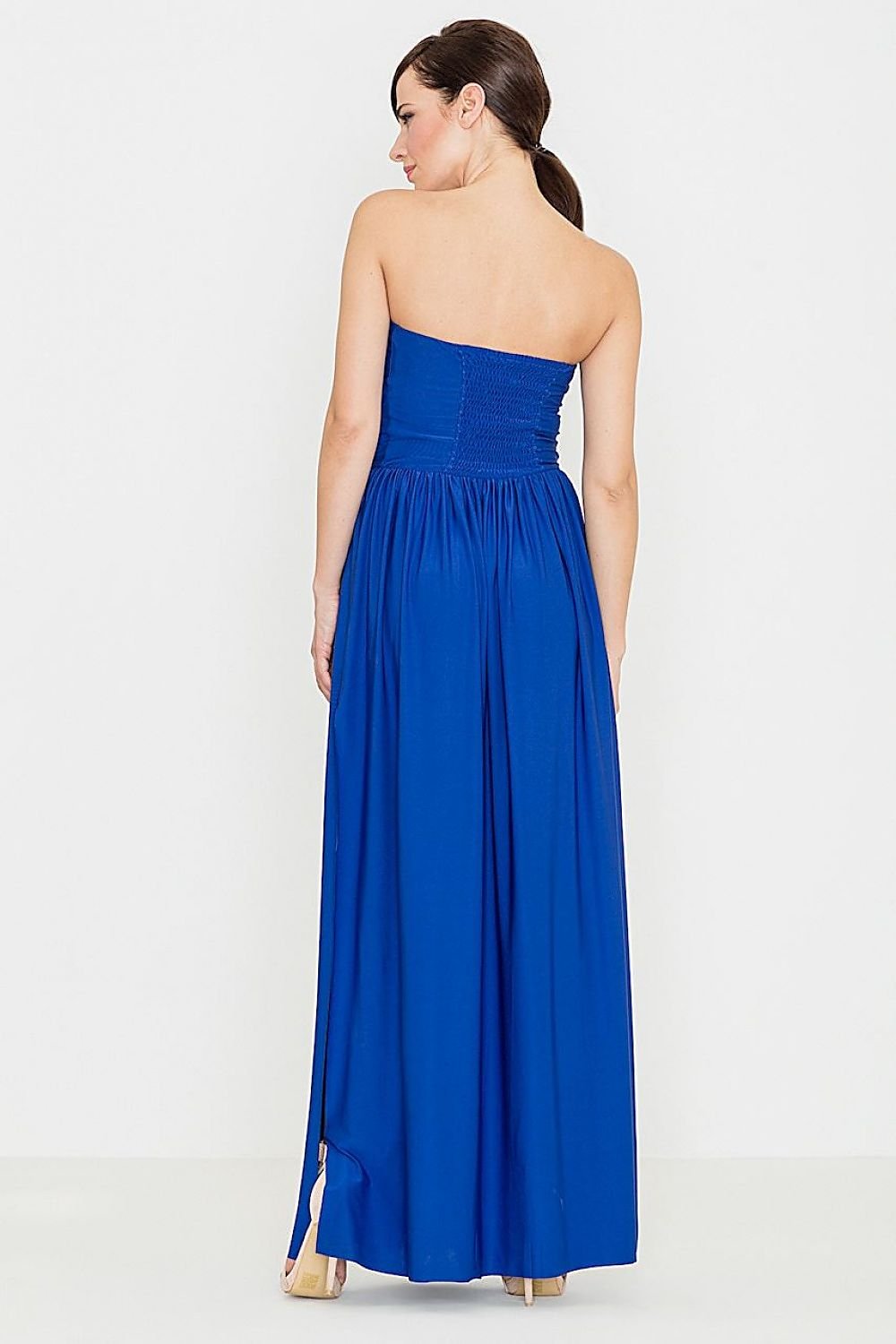 Maxi Dress with Corset Top, Pleated Skirt, and Side Slit